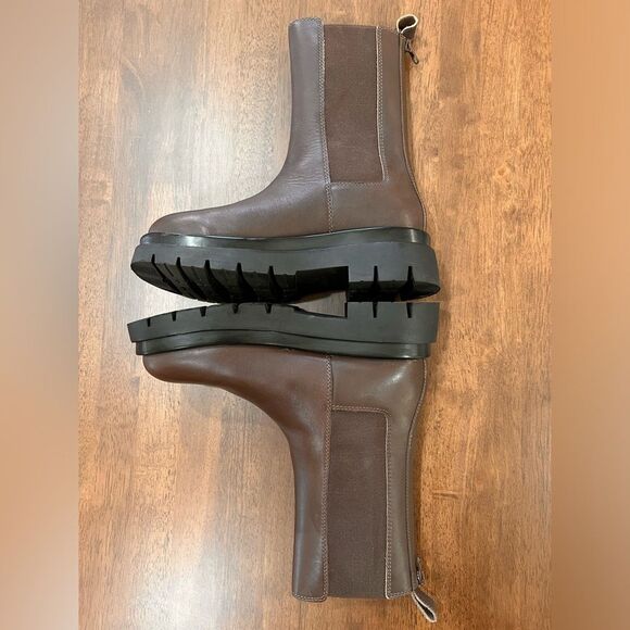 Aldo Maple Chelsea Boots Chestnut Leather Lug Sole Mid-Calf Platform 7.5 NWOB - Picture 6 of 8